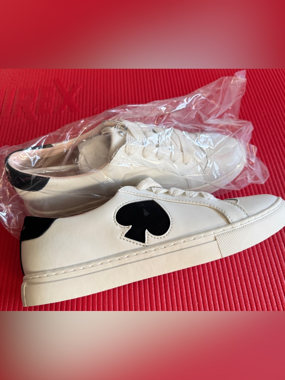 White Leather Sneakers with Black Spade Accent Brand new sz 8